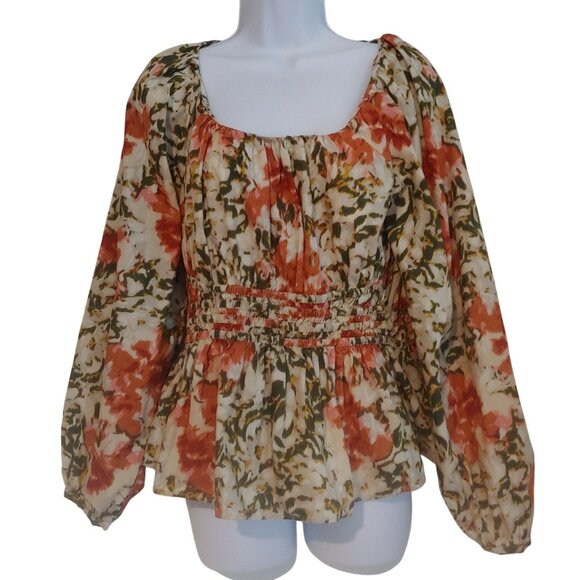 Sam Edelman Tops - Sam Edelman Bishop Sleeve Smocked Peplum Top Green/Rose L